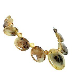 Mid-Century Lucite Marble Pattern Disc Beaded Necklace With Barrel Clasp